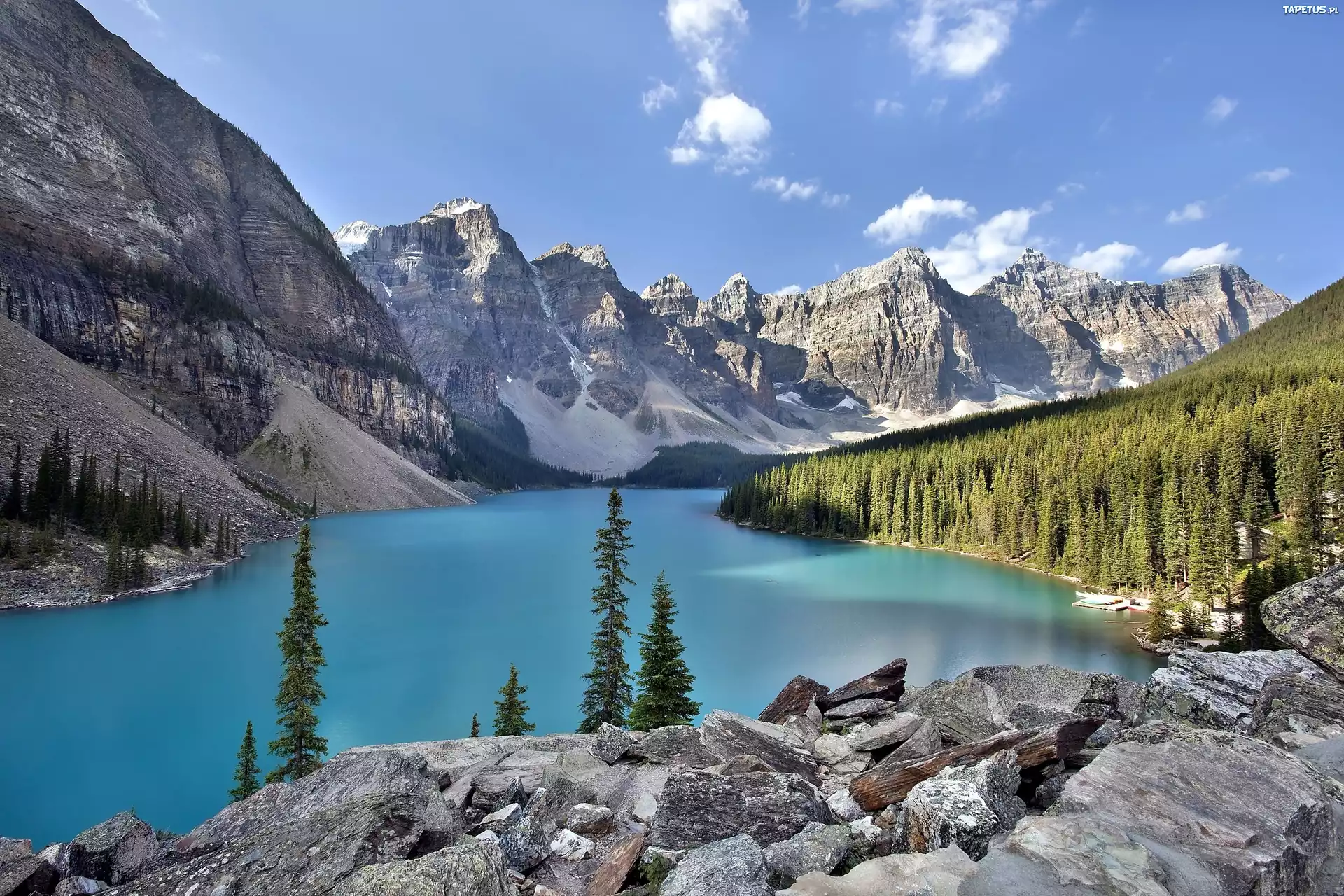 Góry, Jezioro, Kamienie, Drzewa, Banff, Kanada