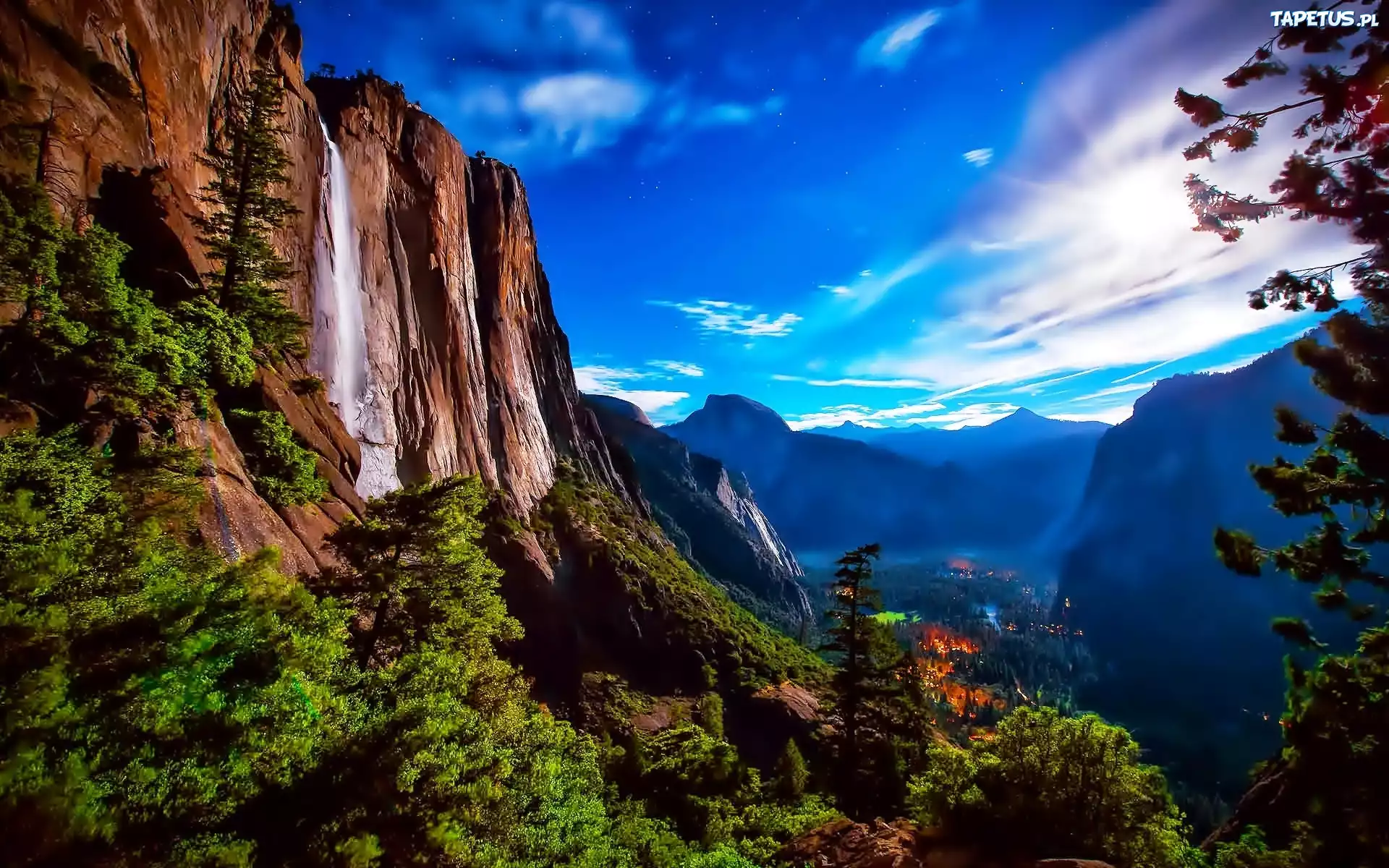Góry, Wodospad, Las, Yosemite