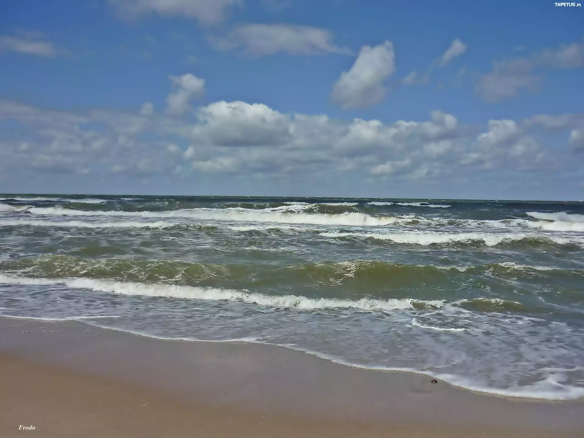 Morze, Plaża, Niebo, Chmury, Fale, Lato