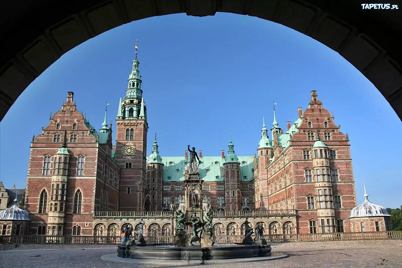 Zamek, Frederiksborg, Fontanna, Miasto, Hillerod
