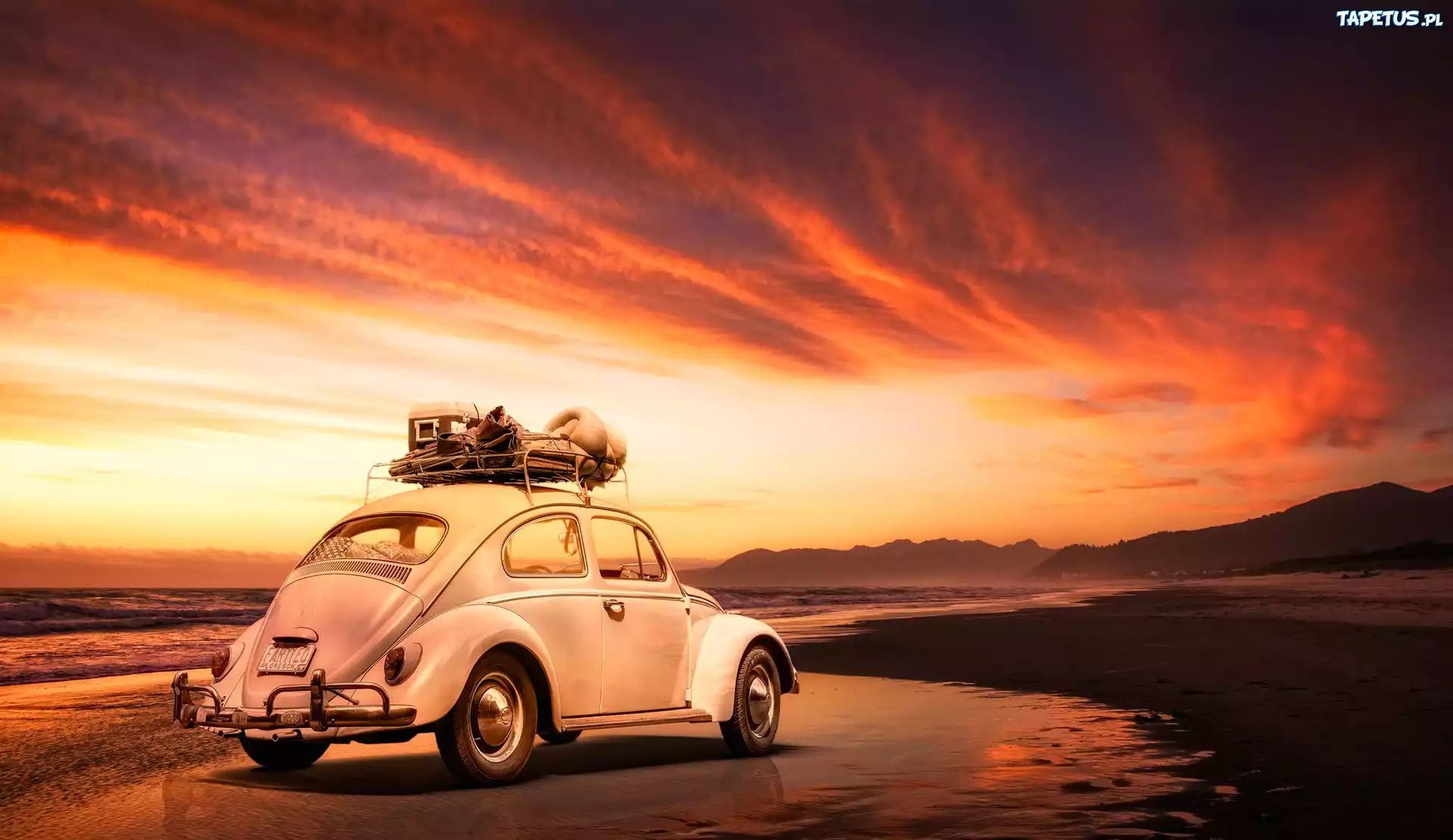 Zachód, Słońca, Volkswagen Garbus
