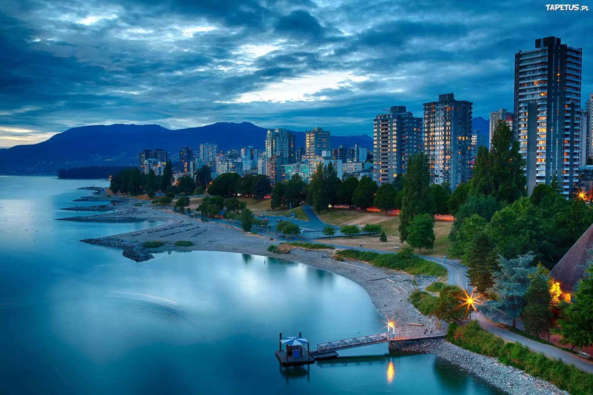 Morze, Plaża, Domy, Vancouver, Kanada