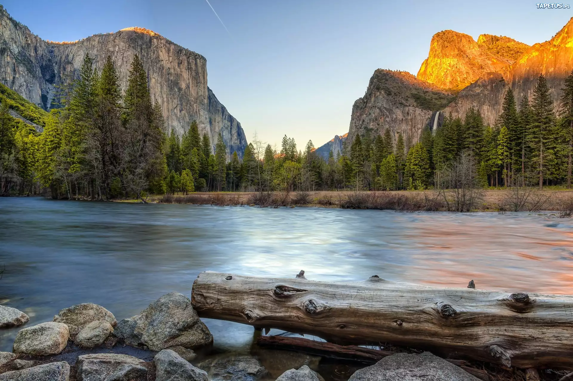 Góry, Las, Rzeka, Yosemite, Kalifornia