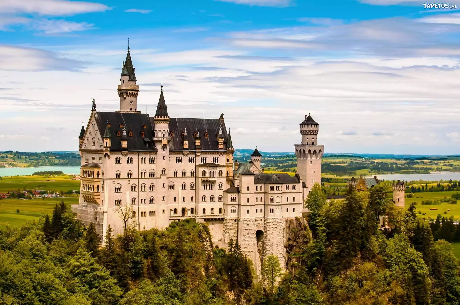 Zamek, Neuschwanstein, Wzgórze, Niebo