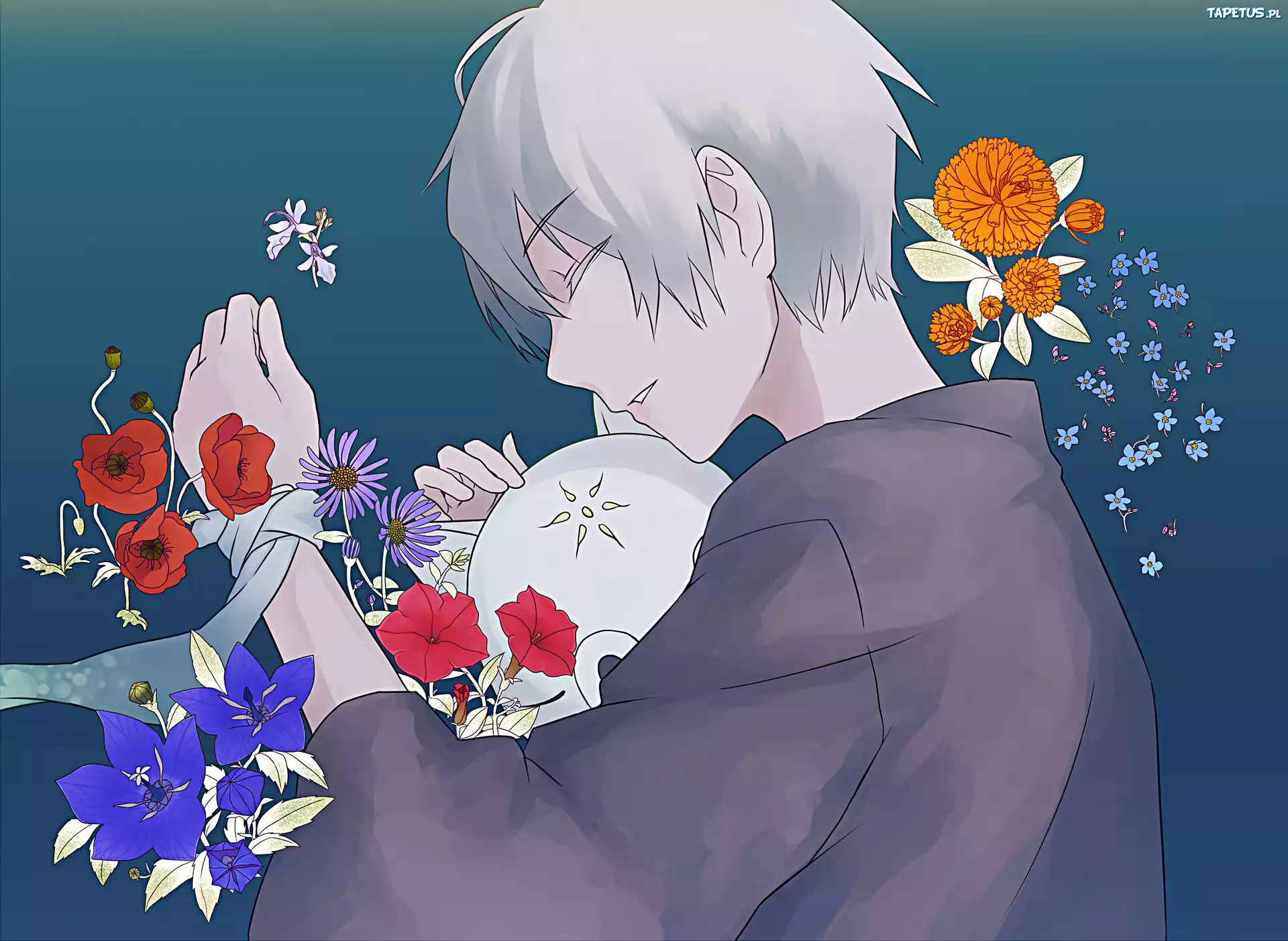 Hotarubi no mori e, anime, kwiaty, chłopak