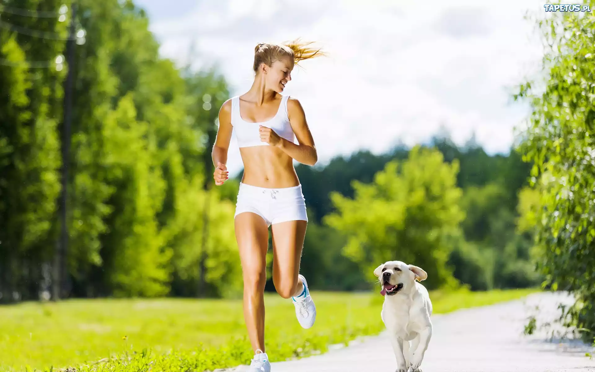 Bieg, Jogging, Dziewczyna, Piesek