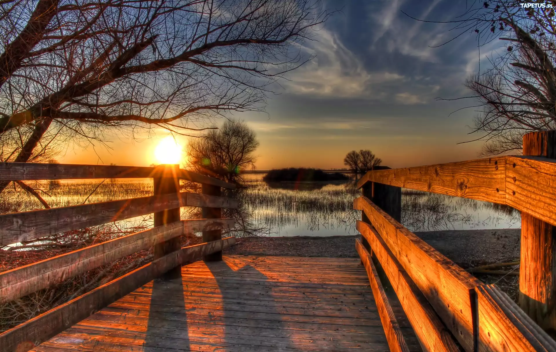 Mostek, Jezioro, Wschód Słońca, Kalifornia, HDR