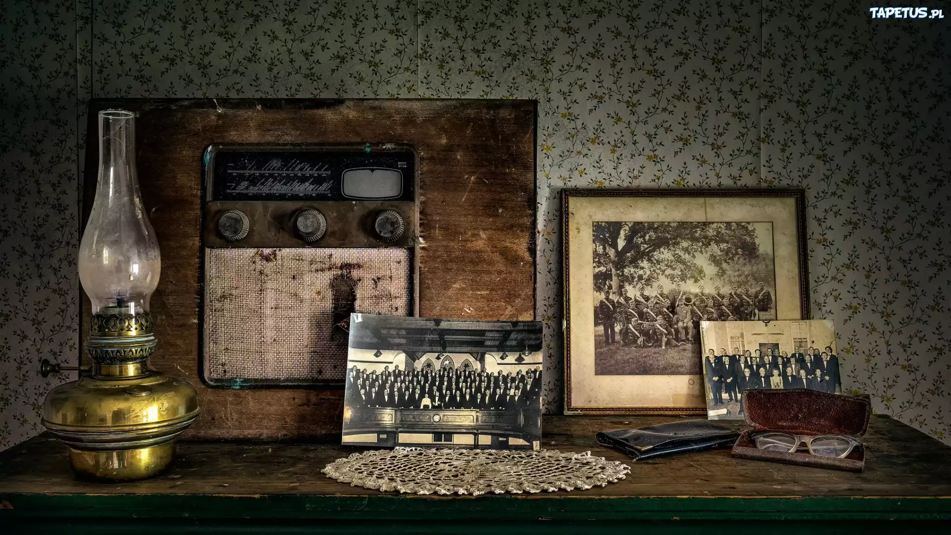 Starocie, Antyki, Lampa, Radio, Stare, Fotografie, Okulary