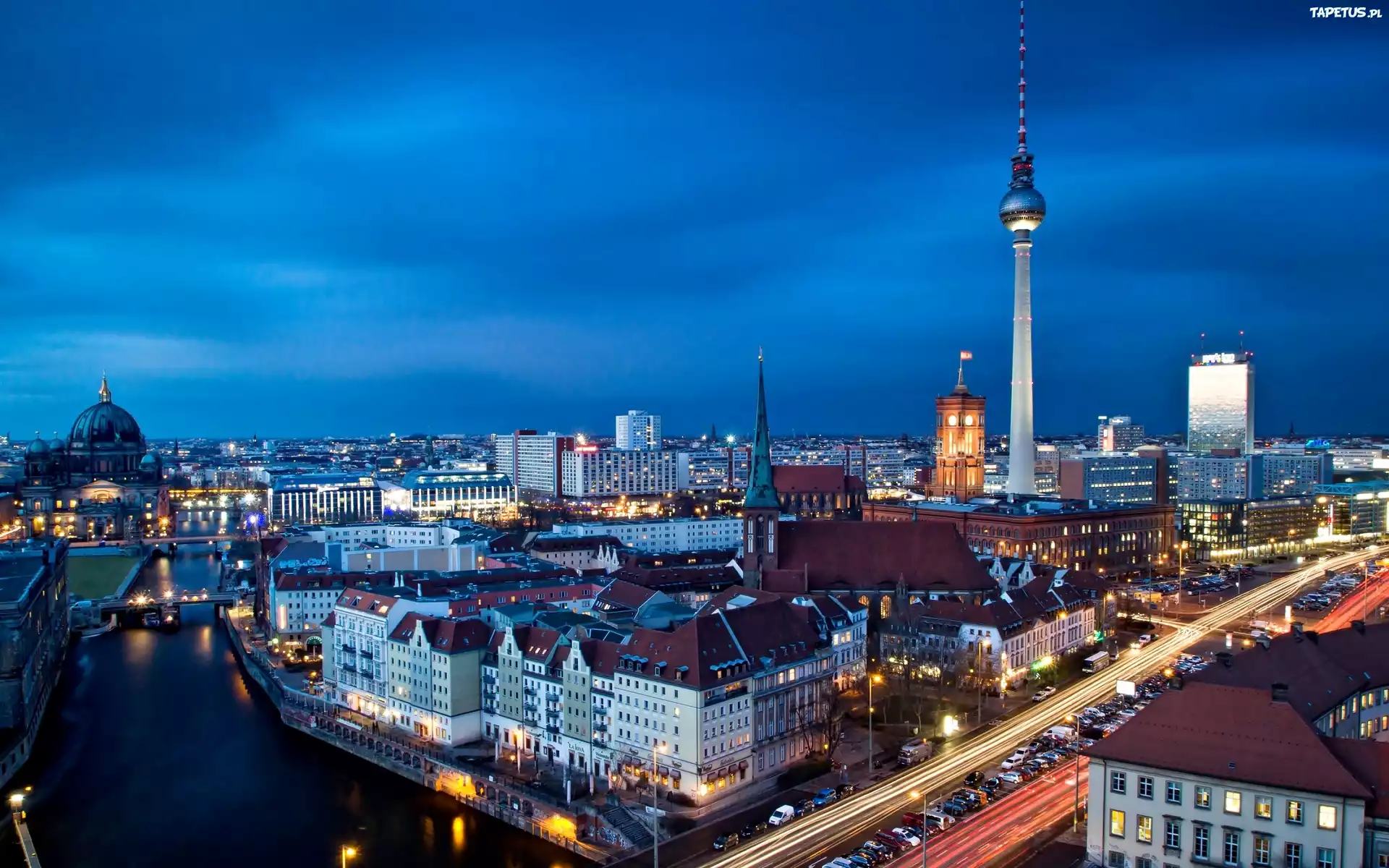 Berlin, Miasto, Nocą, Z Lotu, Ptaka