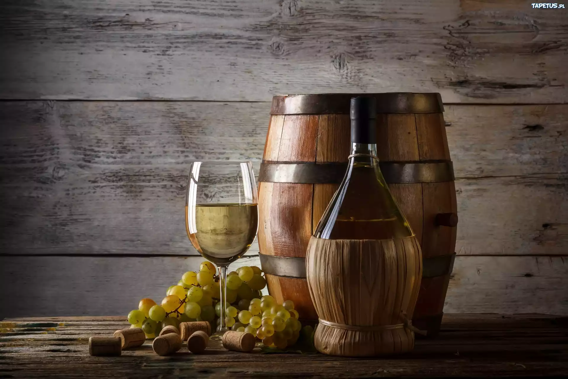 Kieliszek, Wino, Beczka, Antałek, Winogrona, Butelka