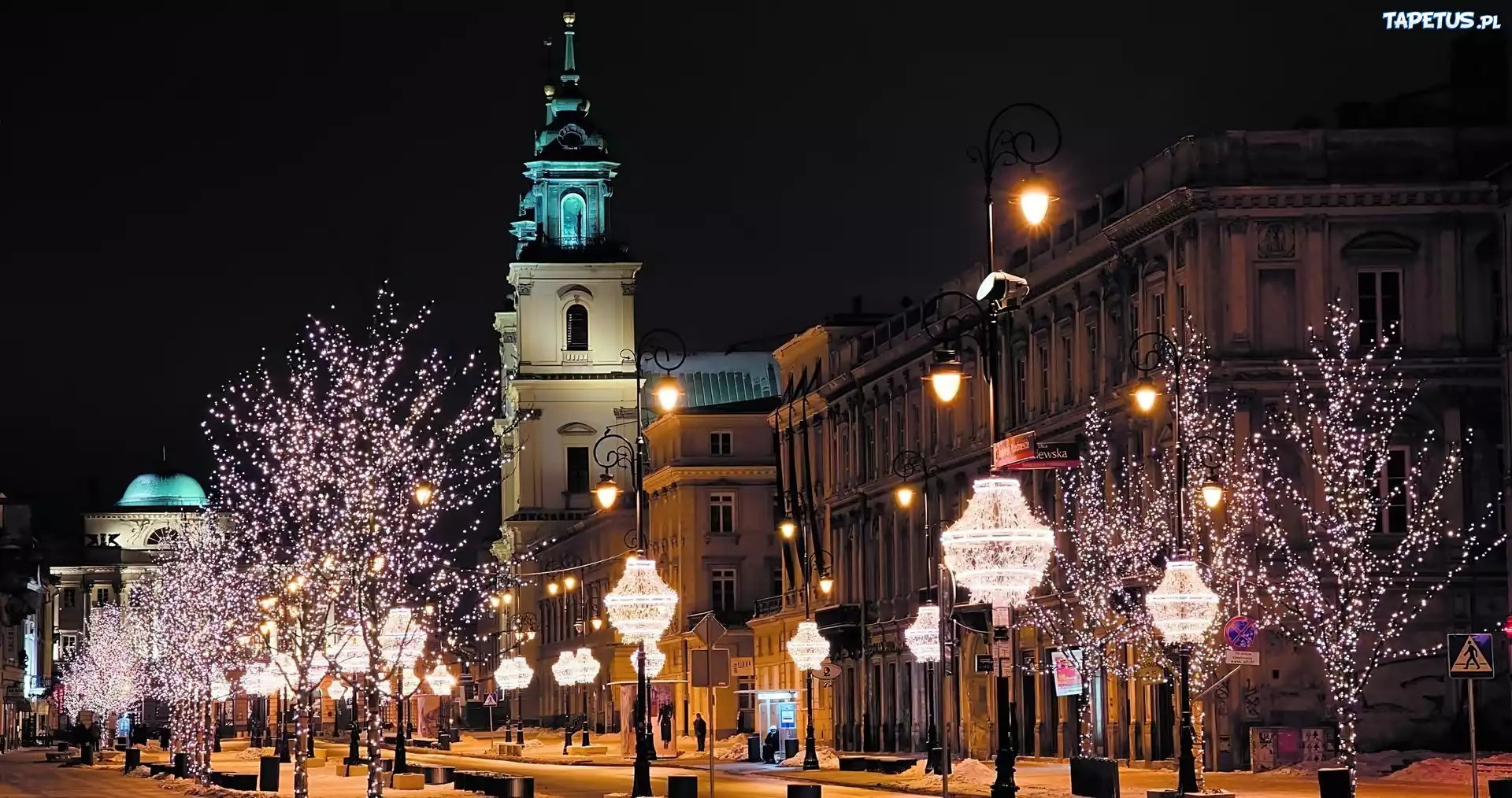 Świąteczna, Iluminacja, Trakt Królewski, Warszawa, Polska