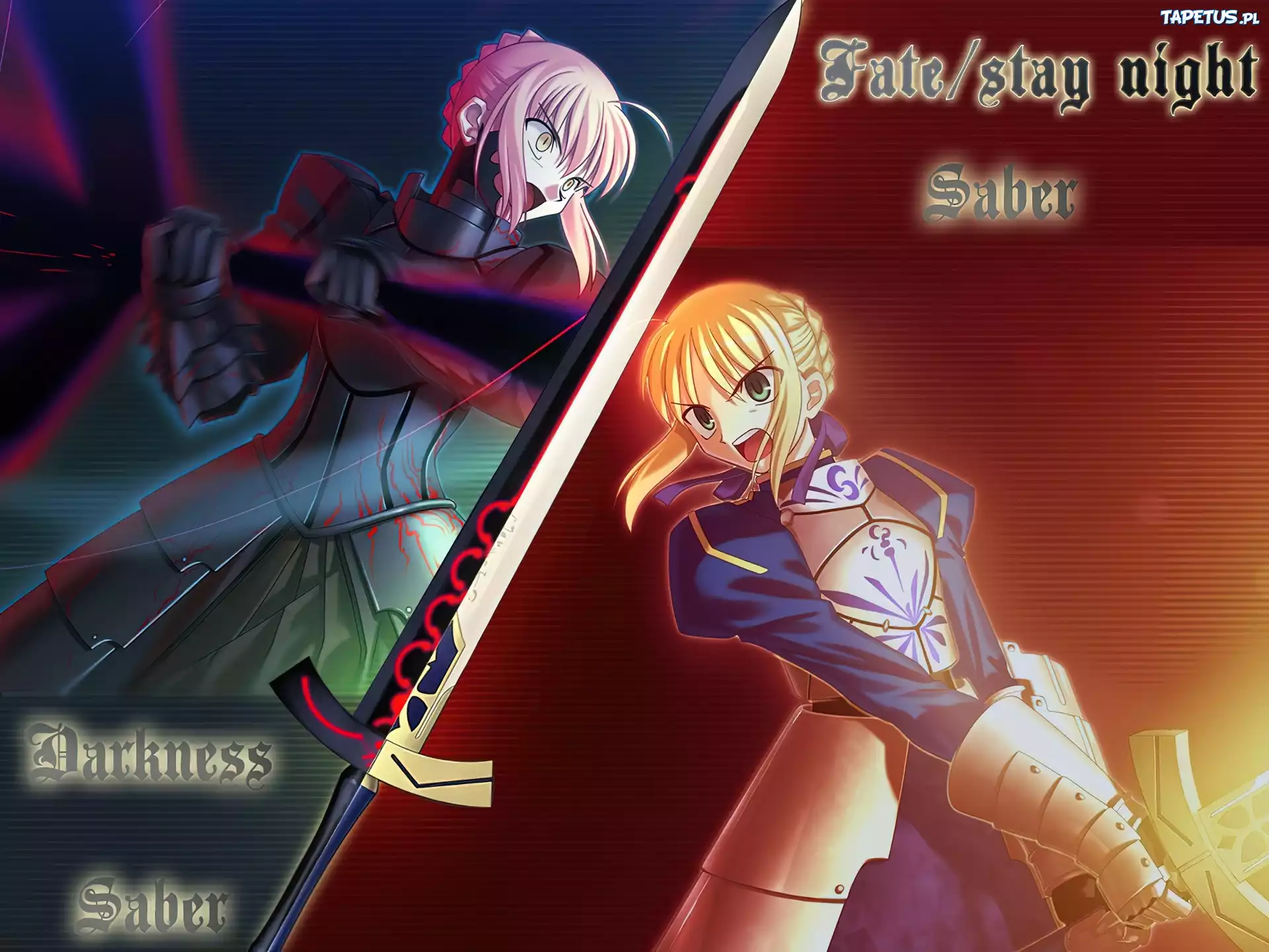 Fate Stay Night, dziewczyny, miecz, napisy