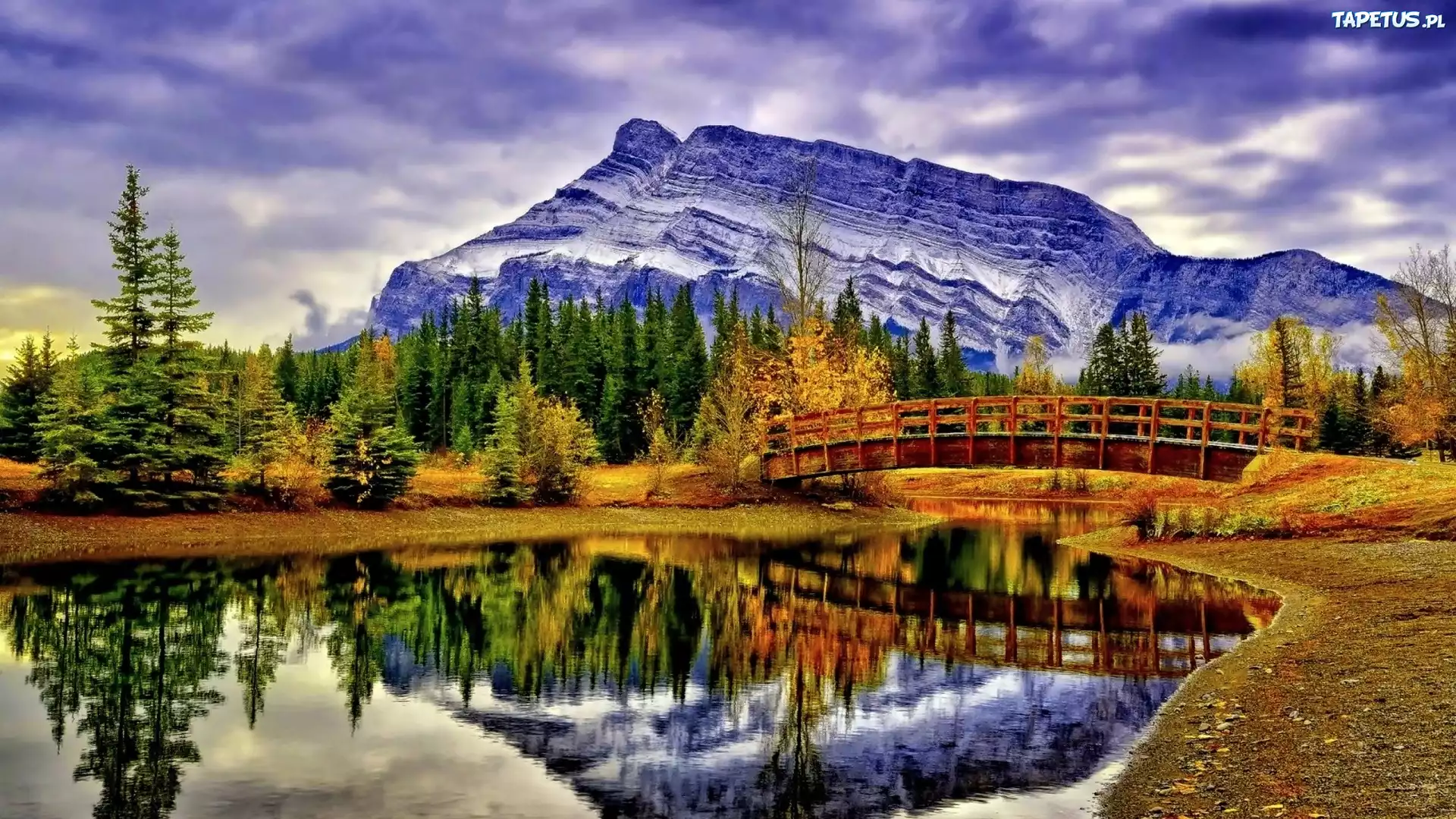 Park, Narodowy, Banff, Góry, Lasy, Rzeka, Most, Jesień, Kanada