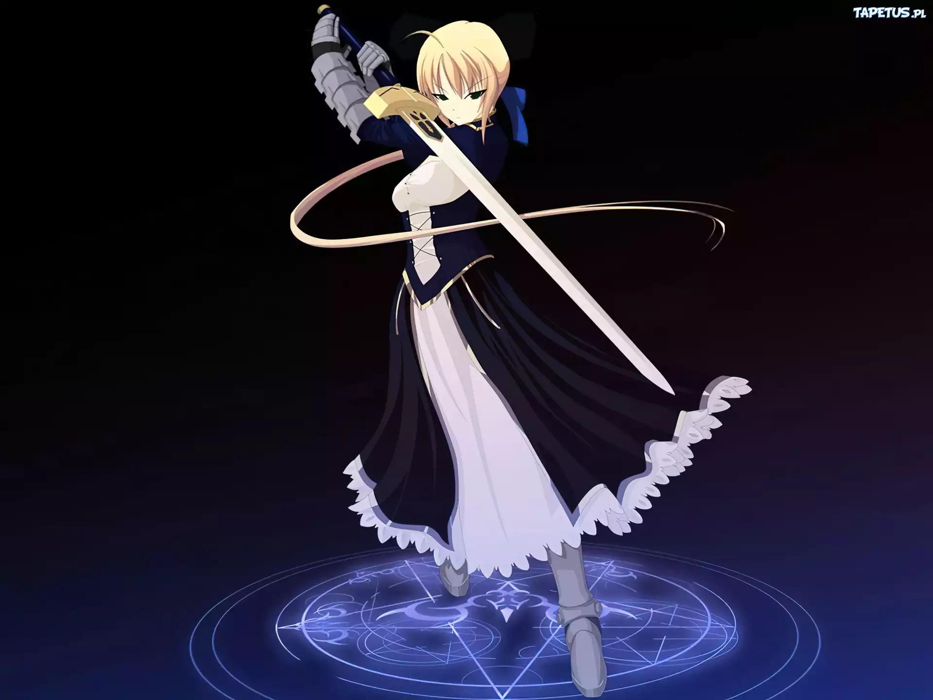 Fate Stay Night, kobieta, miecz, pentagram