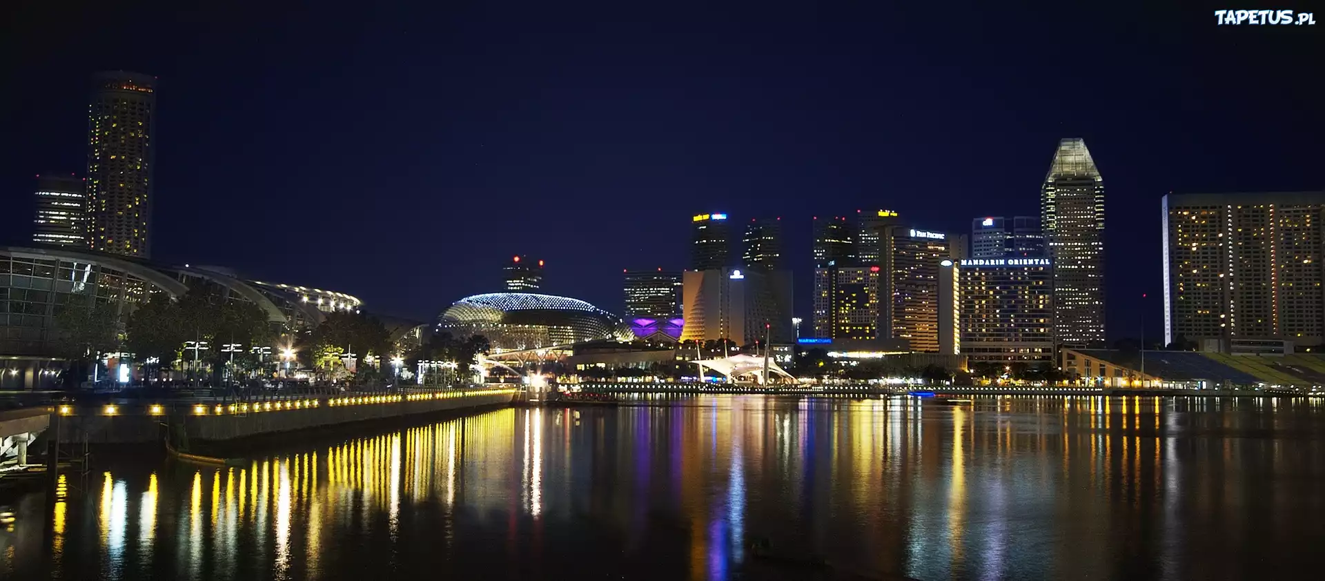 Singapur, Nocą, Morze, Odbicie