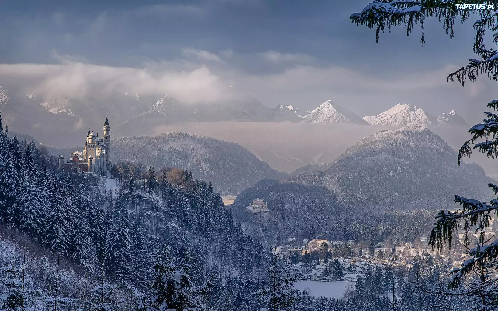 Niemcy, Bawaria, Zamek Neuschwanstein, Skały, Drzewa