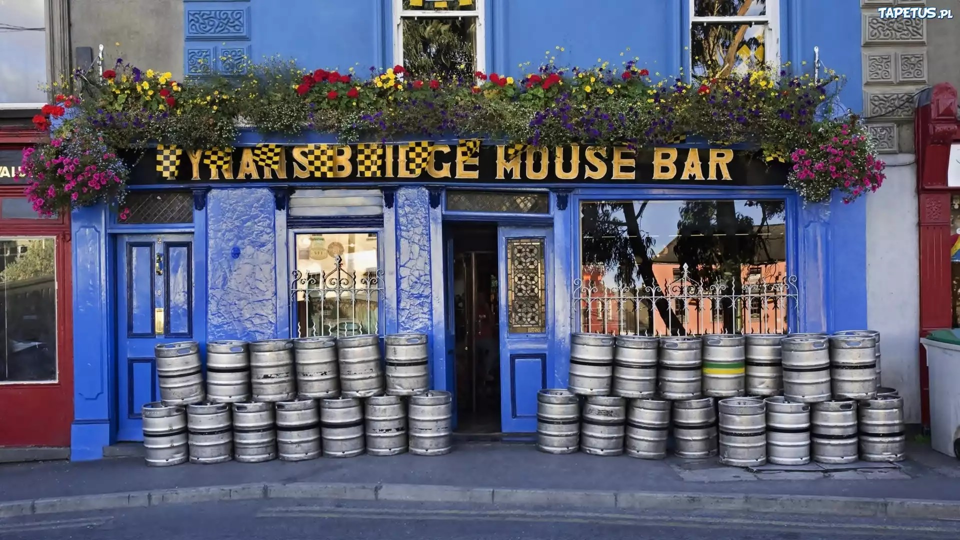 Irlandzki, Pub, Beczki, Piwa, Budynek, Dekoracyjne, Kwiaty
