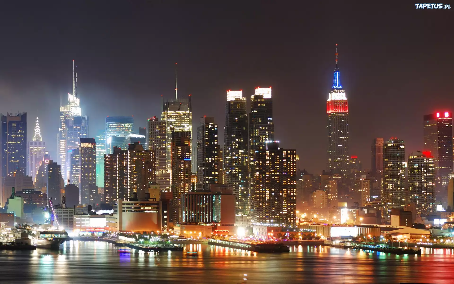 Stany Zjednoczone, Nowy Jork, Miasto, Noc, Wieżowce, World Trade Center