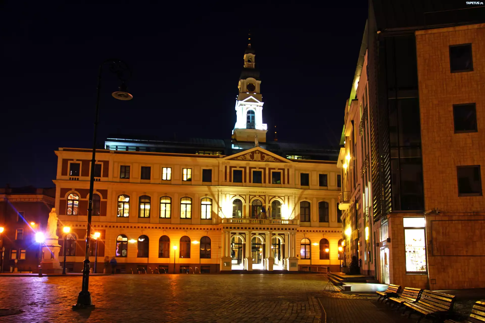 Ryga, Łotwa, Dom, Miasto, Noc