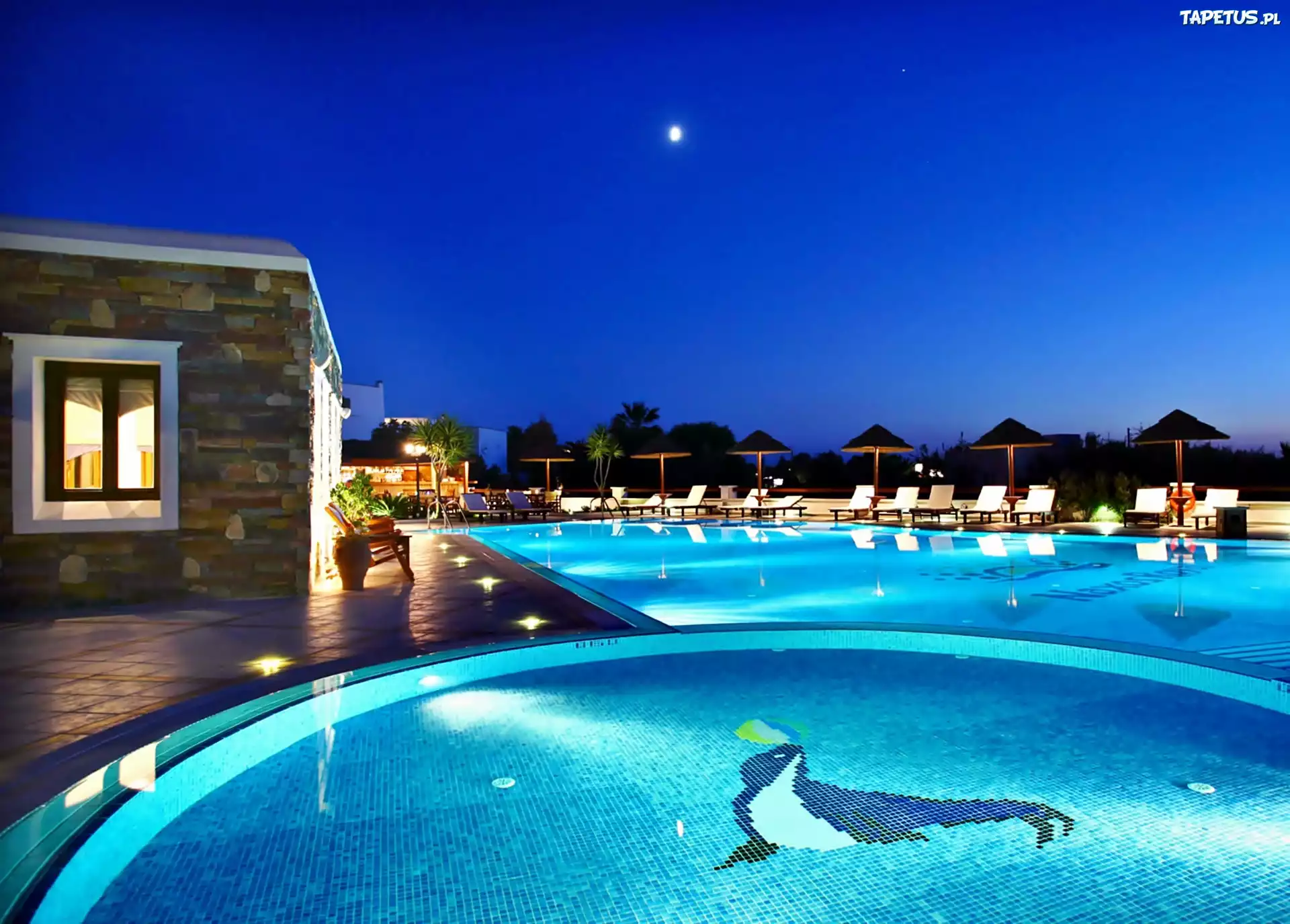 Hotel, Basen, Noc, Księżyc