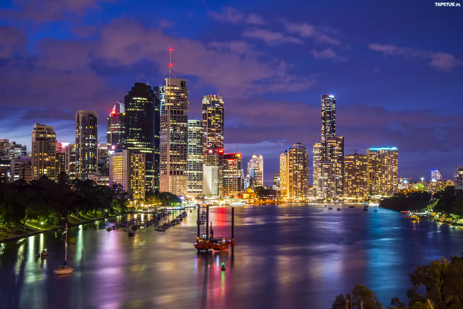 Brisbane, Australia, Noc, Drapacze chmur