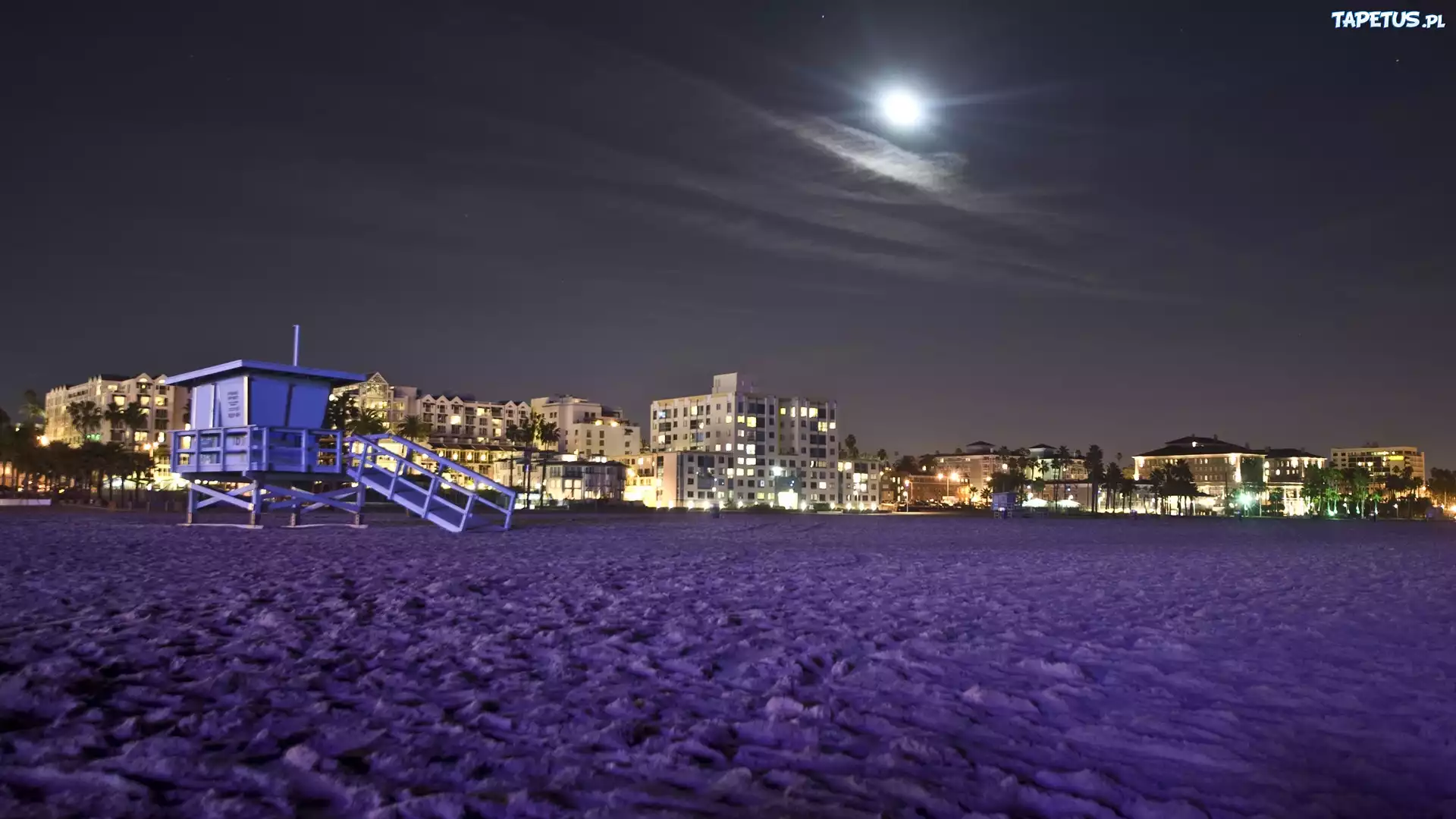 Stany Zjednoczone, Los Angeles, Plaża, Santa Monica, Domy, Noc