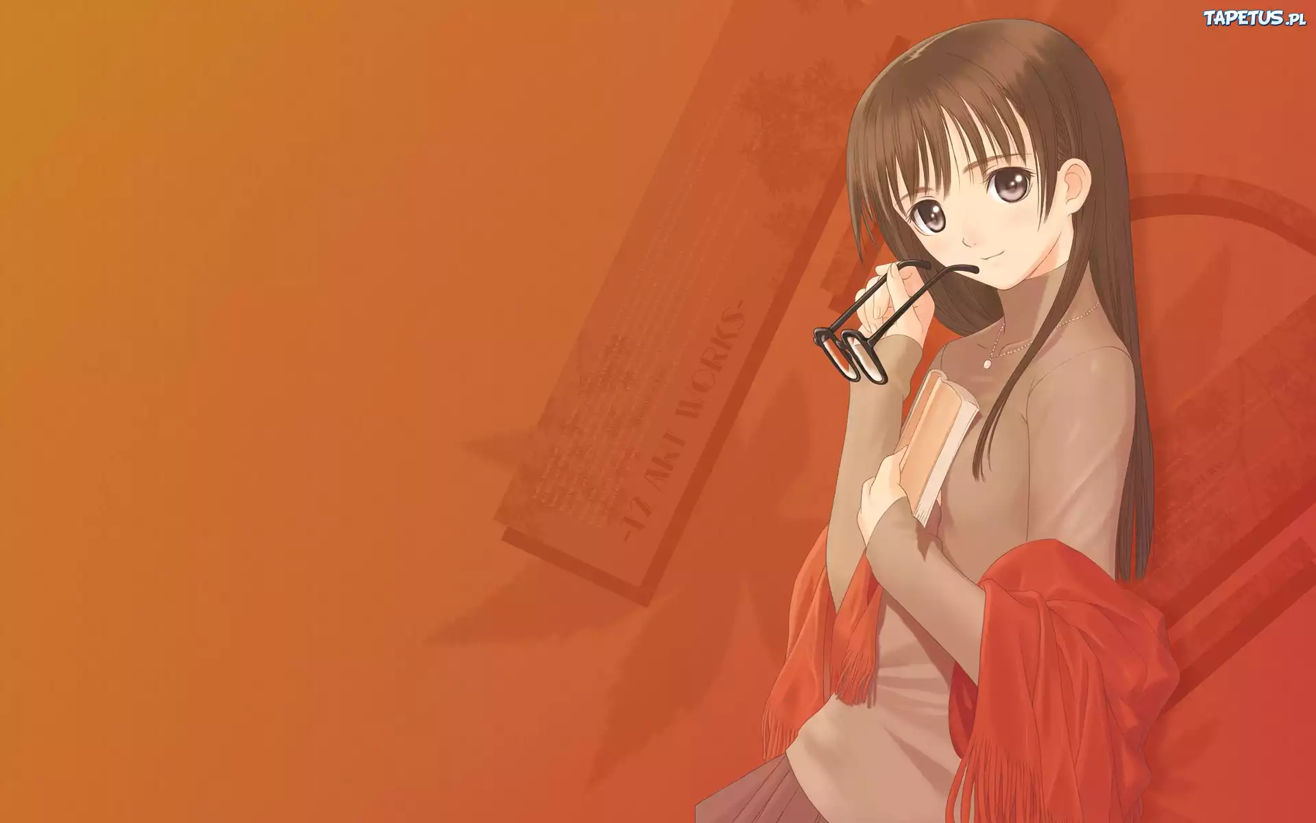 Dziewczyna, Okulary, Naszyjnik, Książka, Szal, Manga, Anime