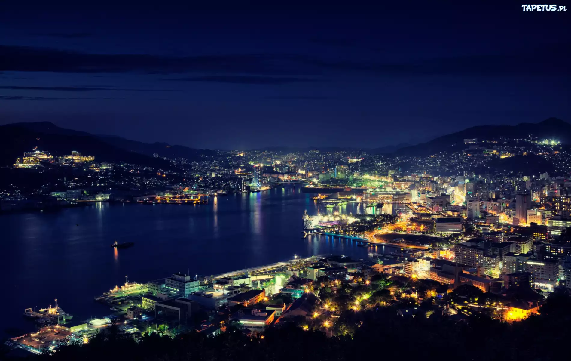 Nagasaki, Miasto, Nocą, Rzeka