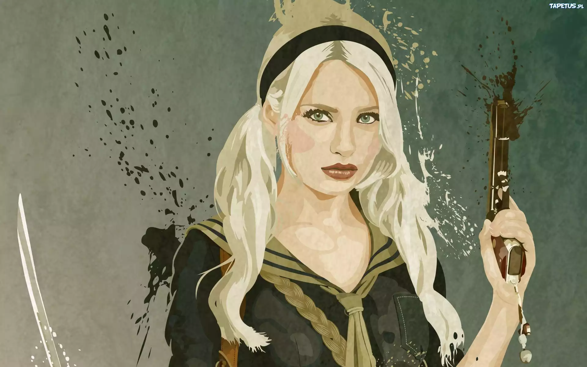 Dziewczyna, Aktorka, Emily Browning, Film, Sucker Punch, Pistolet, Rysunek