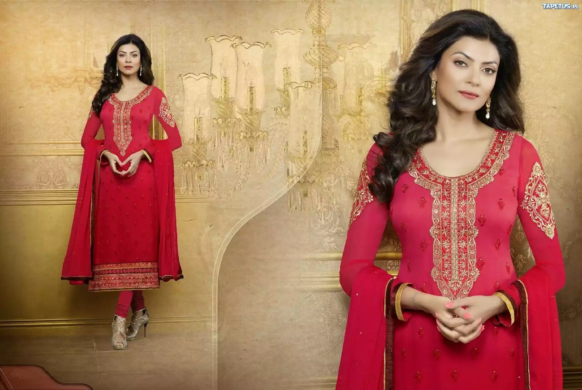 Kobieta, Strój, Salwar, Kameez, Makijaż, Biżuteria