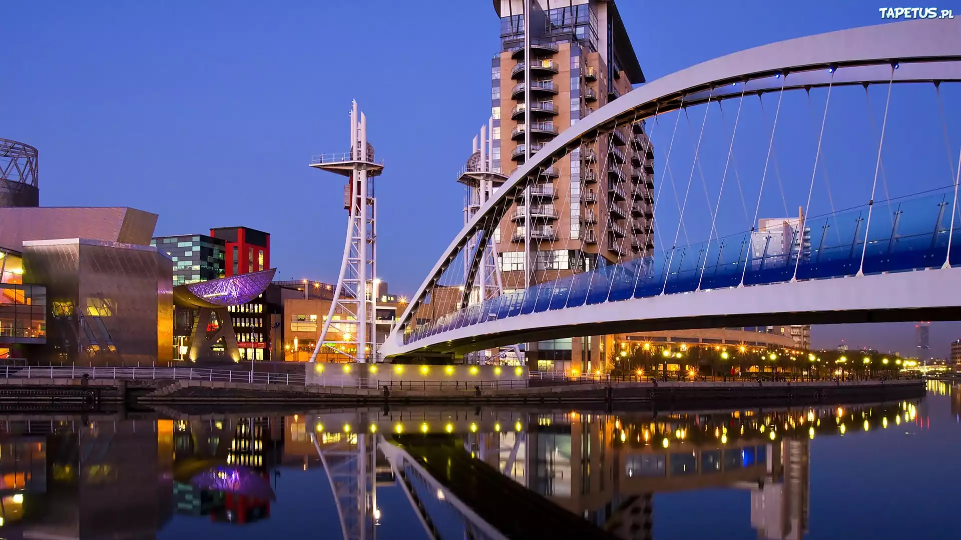 Rzeka, Irwell, Most, Manchester, Miasto, Nocą