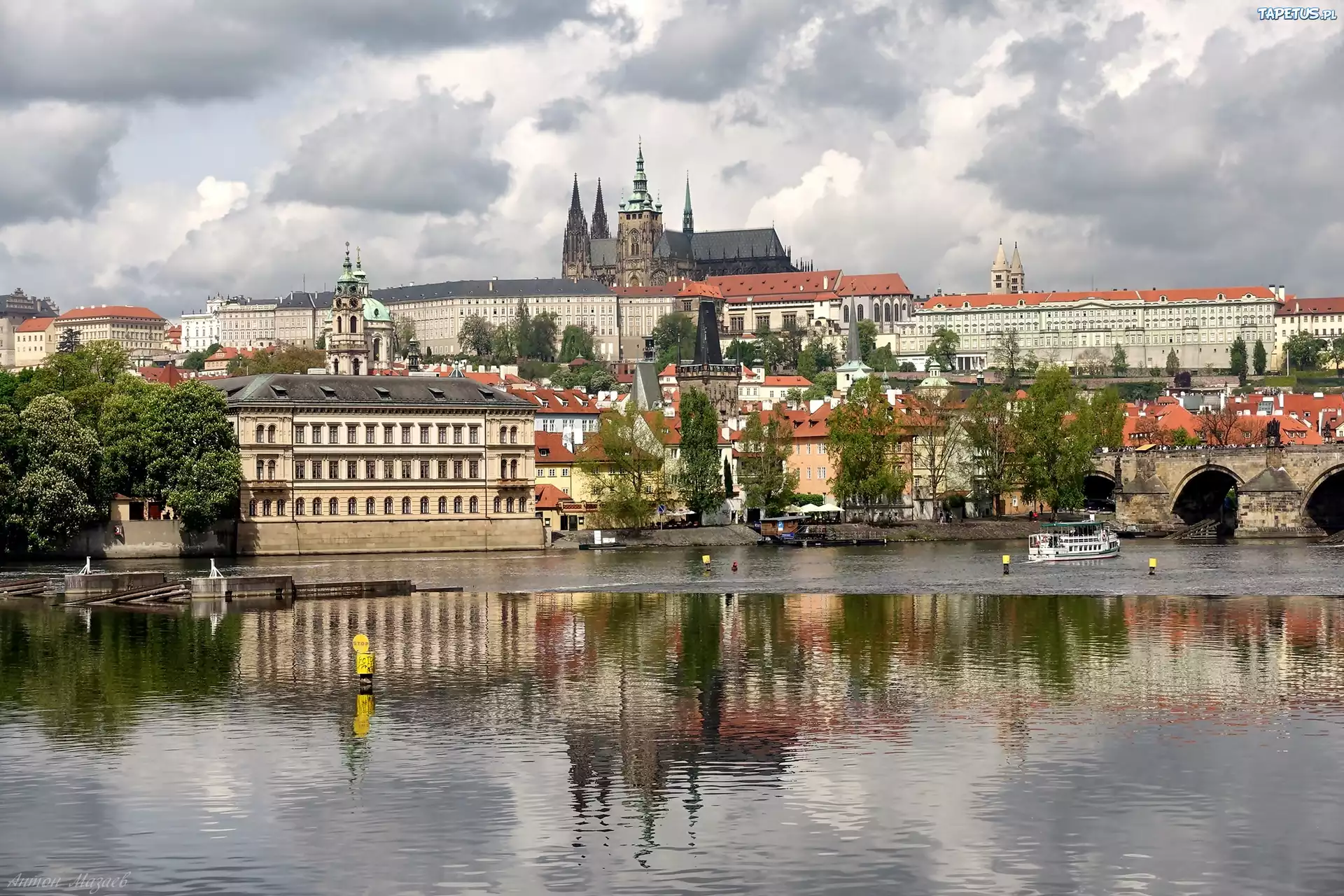 Czechy, Praga, Rzeka, Wełtawa, Most, Statek, Wycieczkowy, Panorama, Miasta