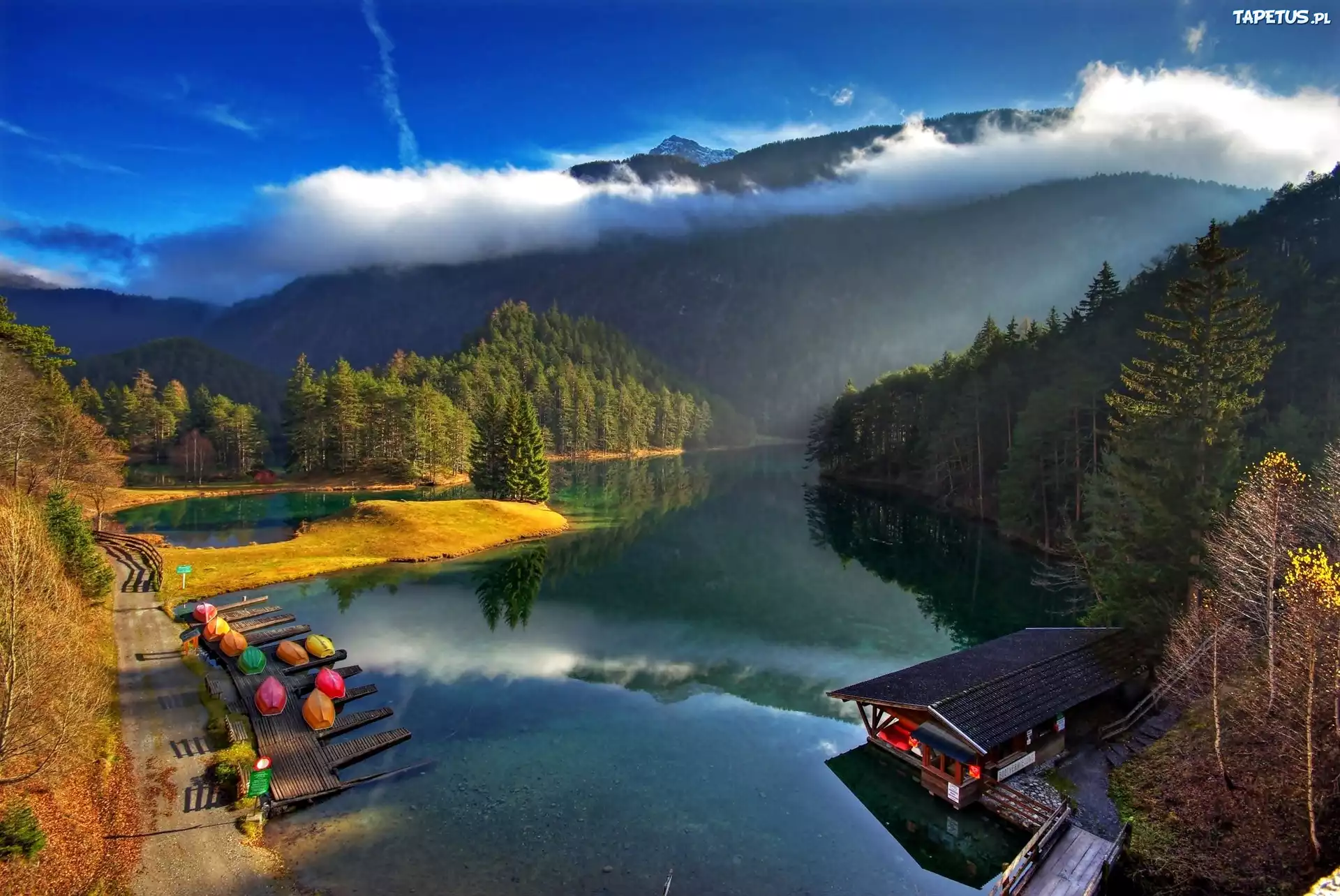 Jezioro, Góry, Łódki, Przystań, Z Lotu Ptaka, Tyrol, Austria