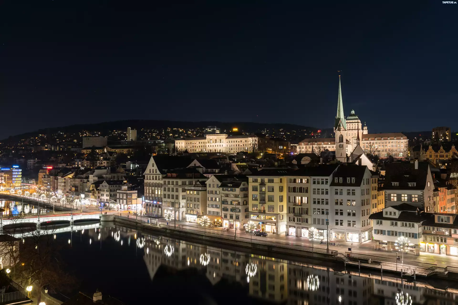 Zurich, Szwajcaria, Miasto, Noc