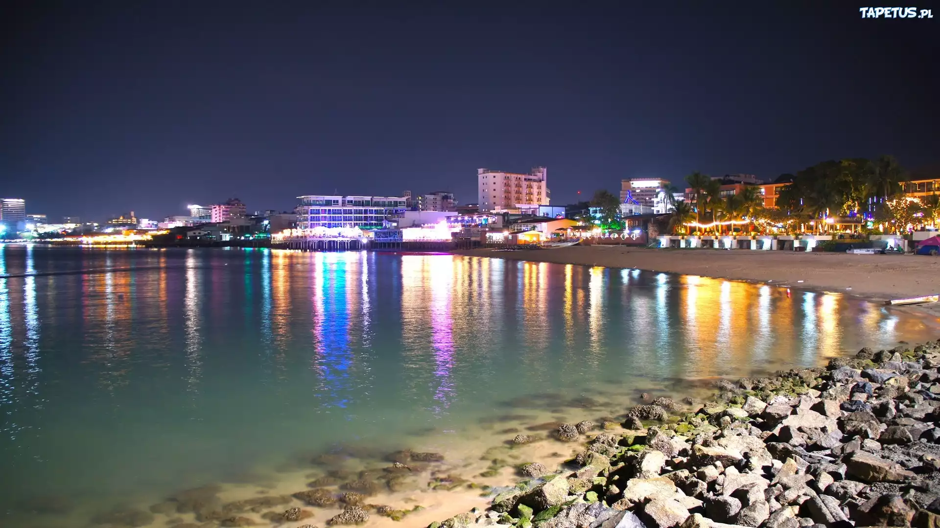 Plaża, Zatoka, Miasto, Światła