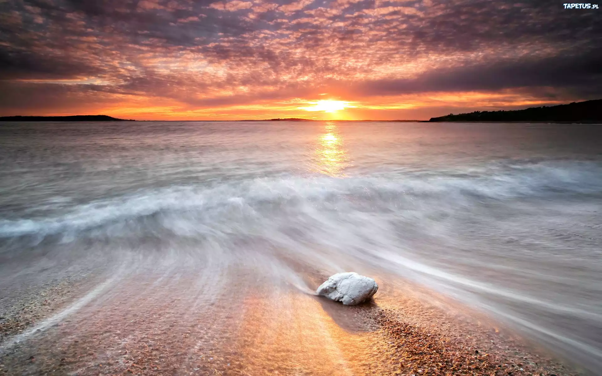 Morze, Plaża, Zachód słońca