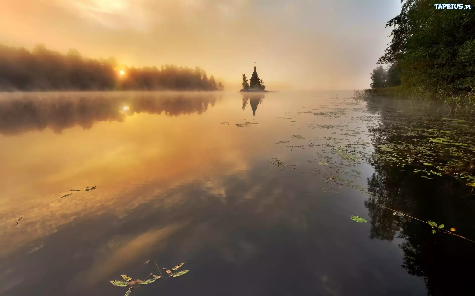 Jezioro, Mgła, Cerkiew, Las