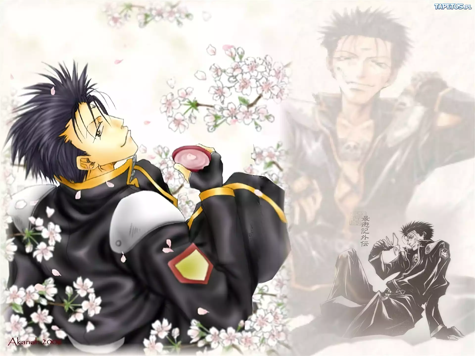 Saiyuki, żołnierz, kwiaty, facet