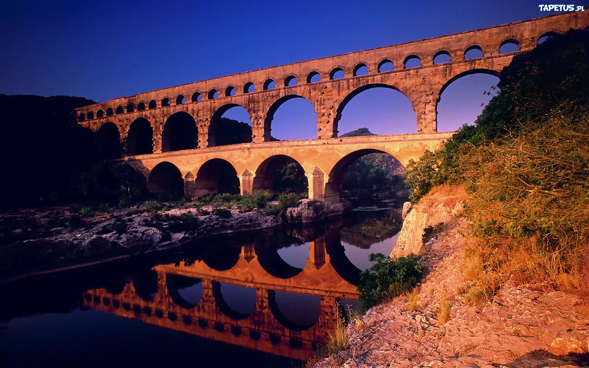 Akwedukt, Pont, Du Gard, Rzeka, Odbicie