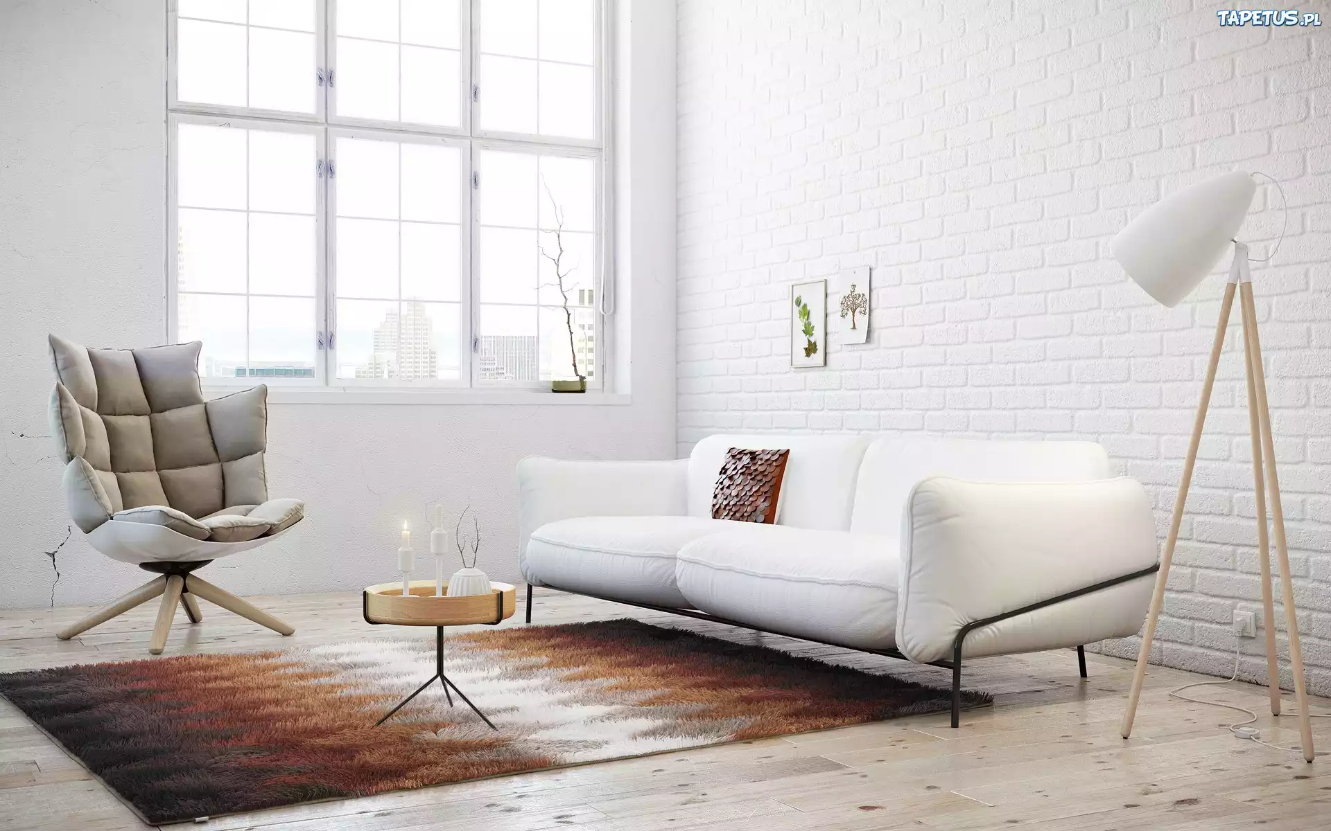 Wnętrze, Pokój, Sofa, Fotel, Lampa, Okno
