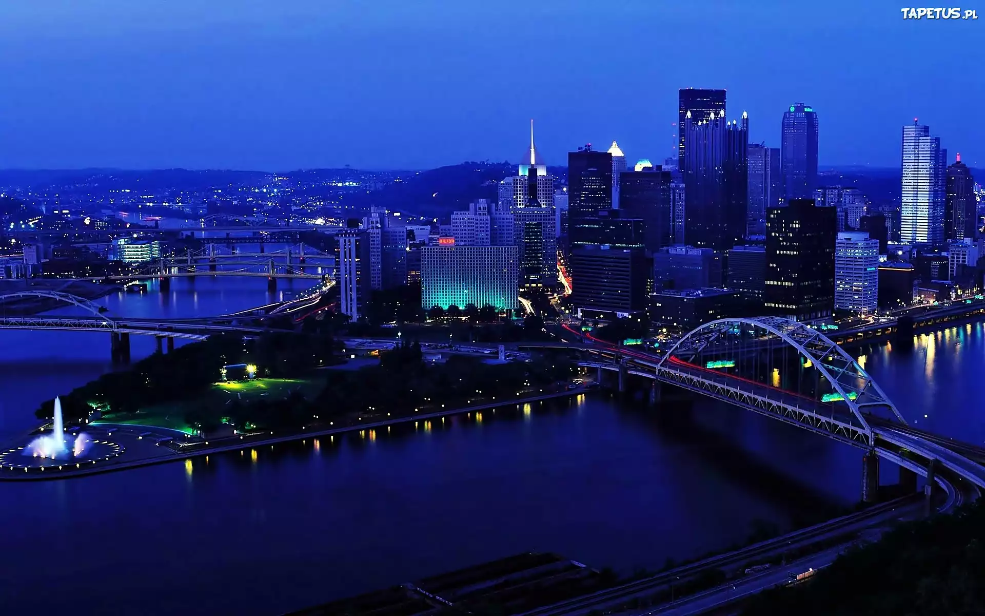 Drapacze, Chmur, Rzeka, Ohio, Mosty, Pittsburgh, Panorama, Miasta, Nocą