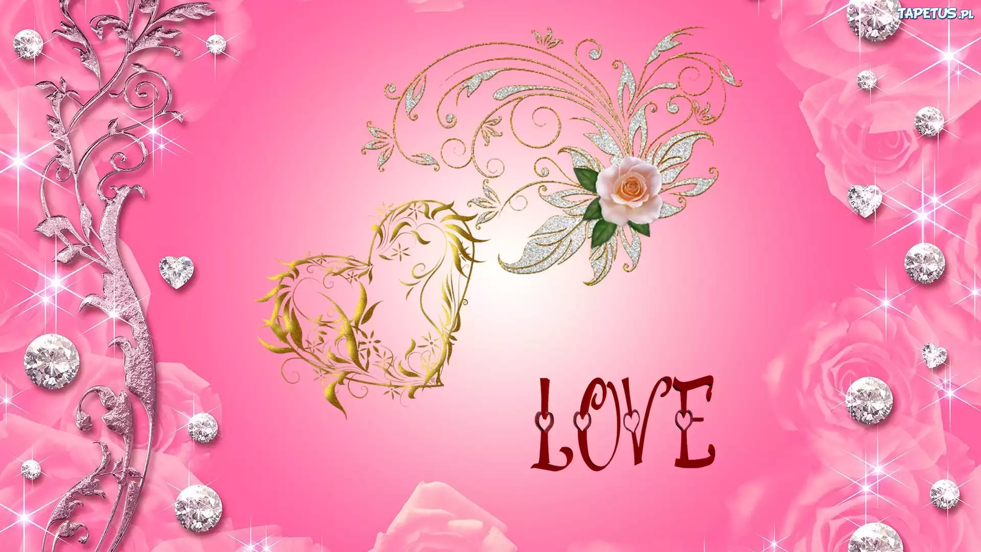 Walentynki, Serce, Kwiaty, Napis, Love