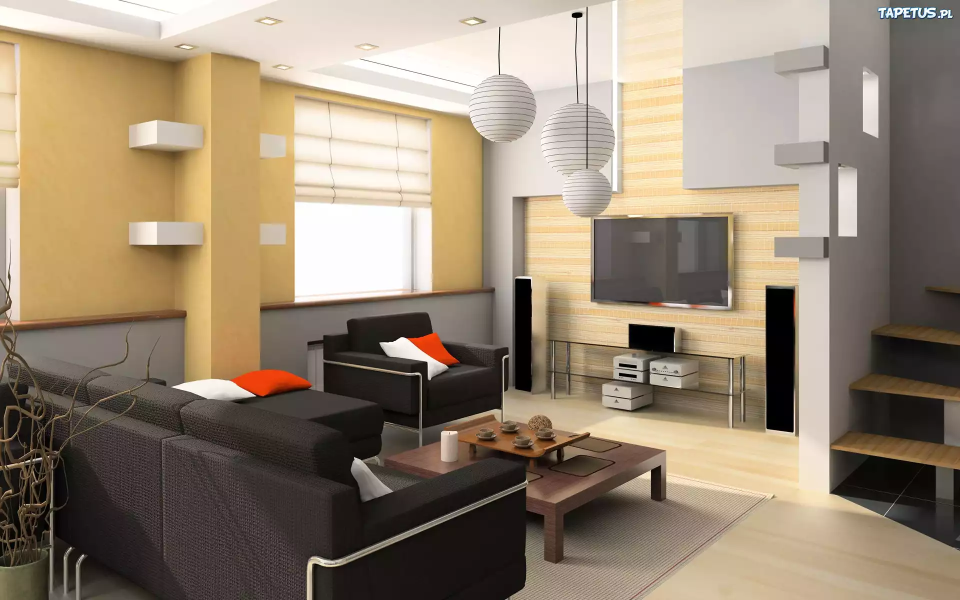 Salon, Kino Domowe, Kanapa, Fotel, Stolik, Okno