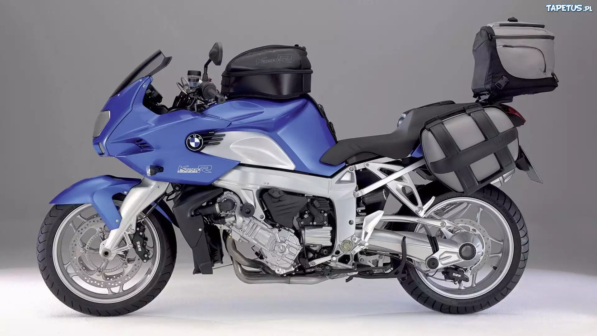 Niebieski, Motocykl, BMW K1200R, Kufry