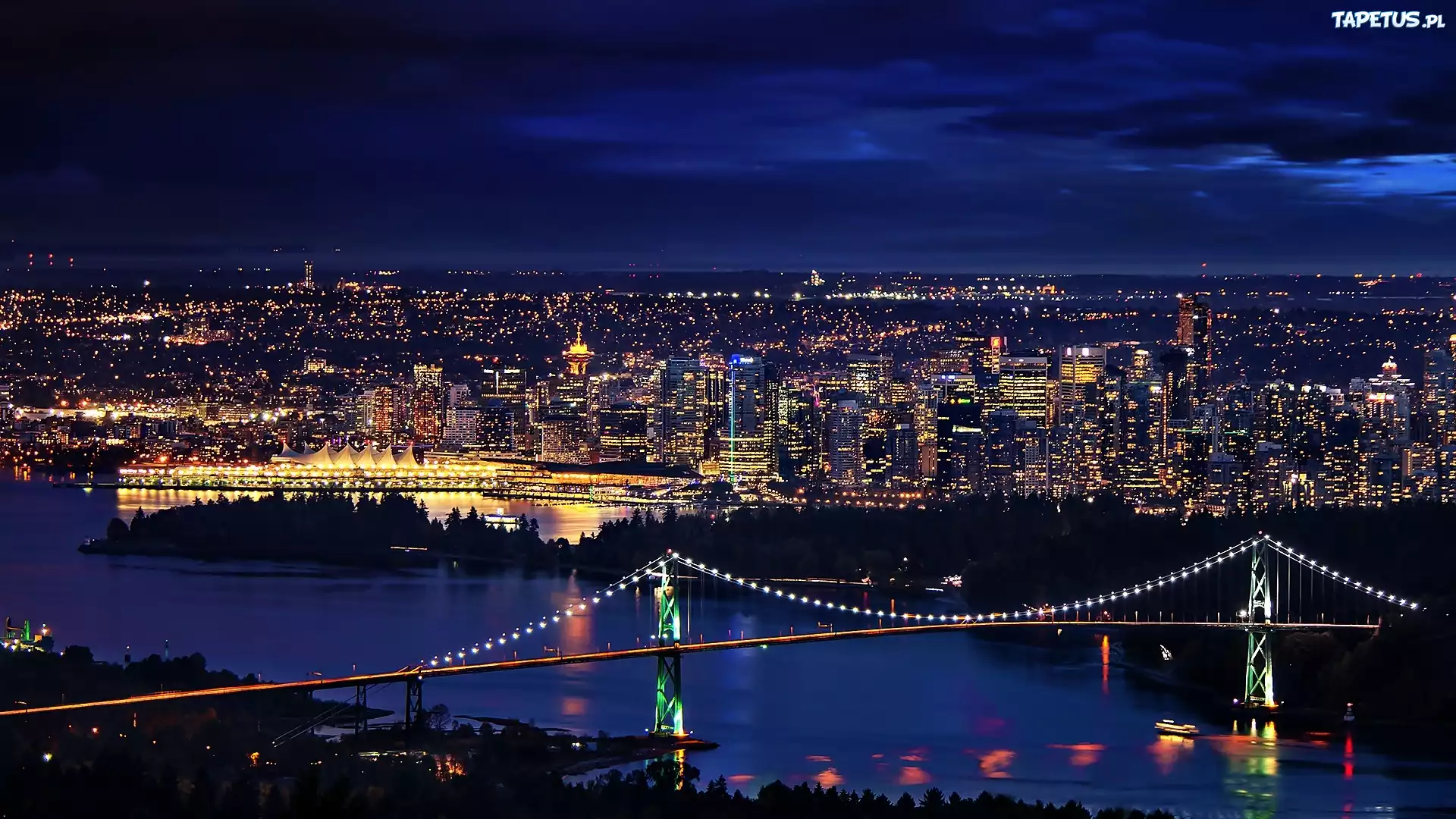 Vancouver, Miasto, Nocą, Most