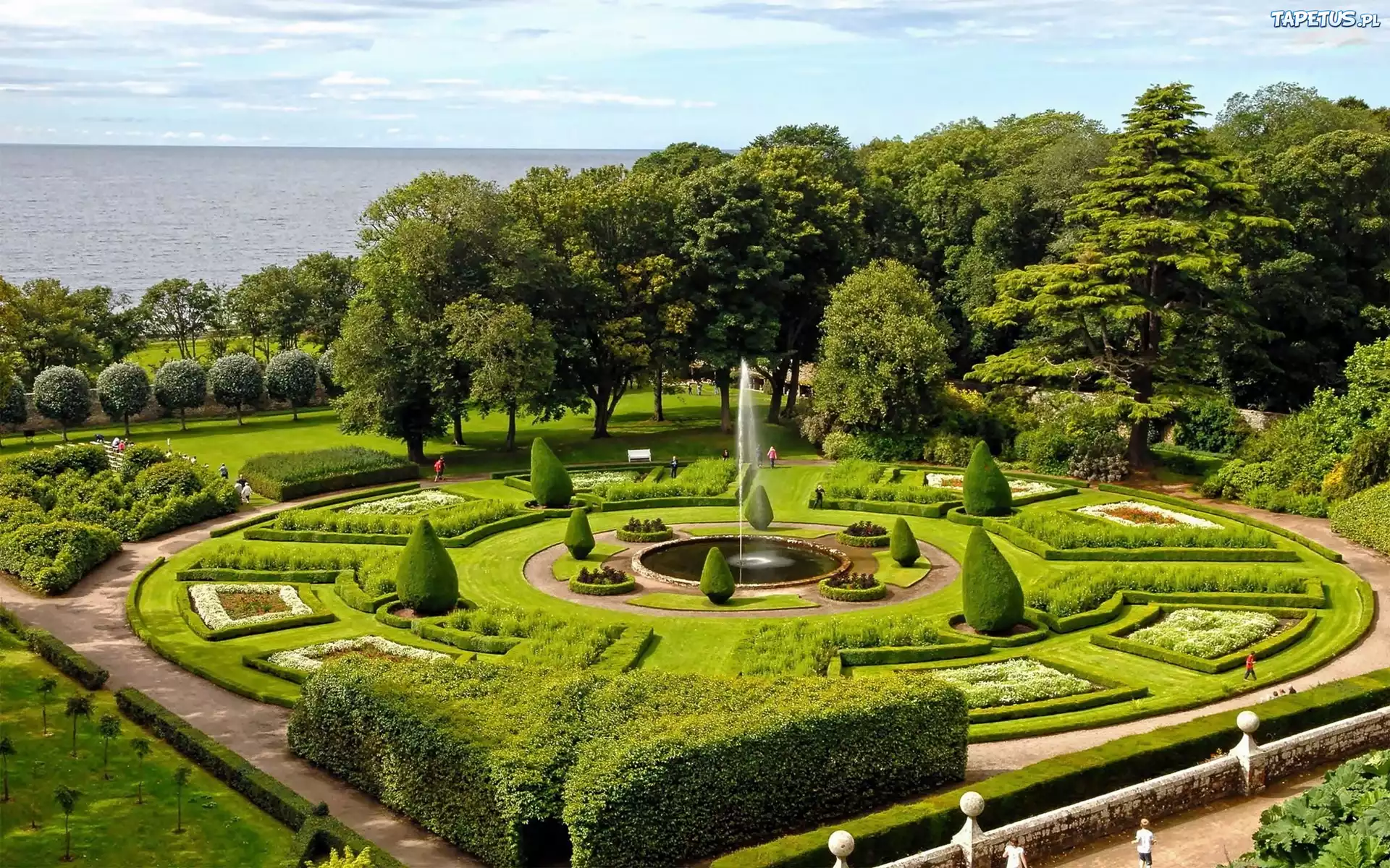 Jezioro, Piękny, Park, Fontanna