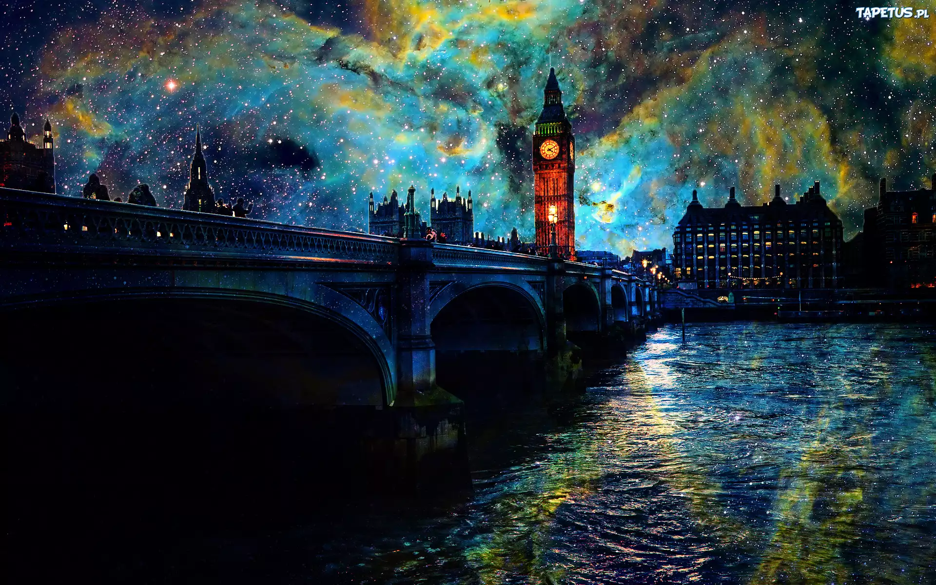 Grafika, Londyn, Most, Big Ben, Rzeka