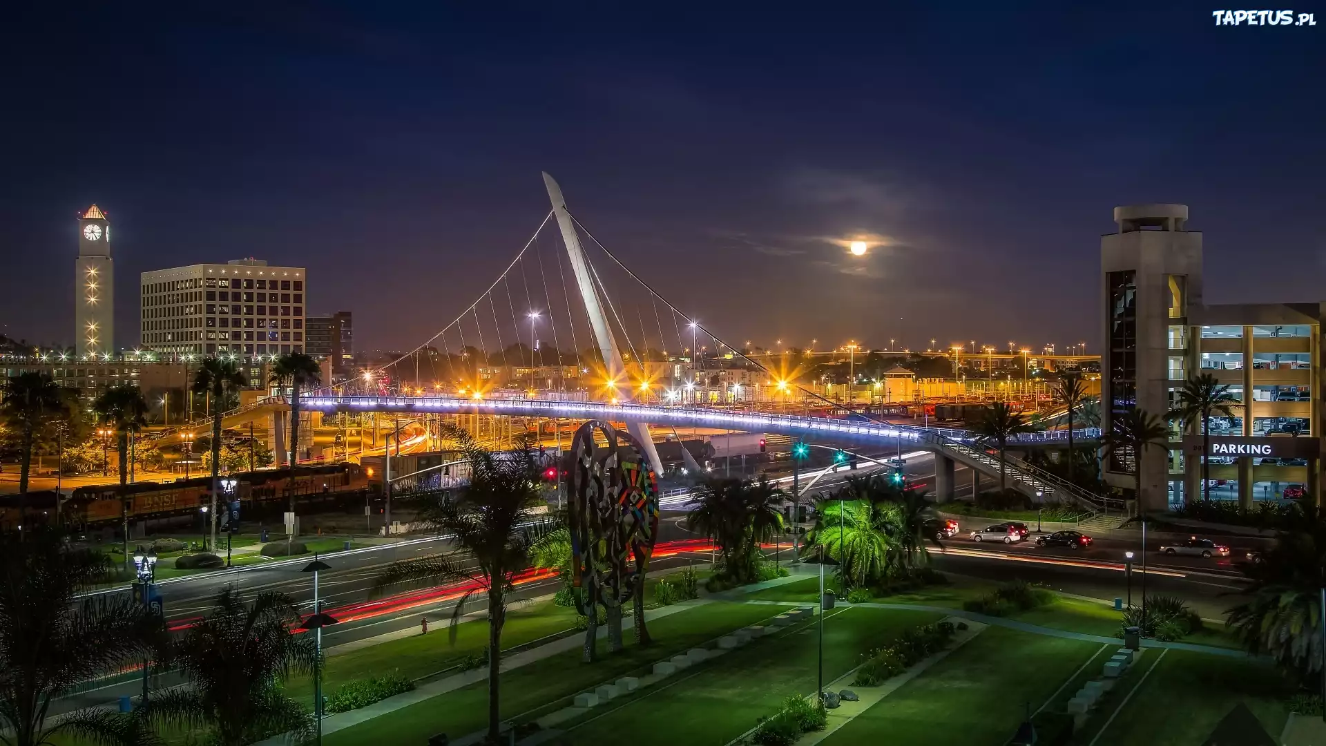 Miasto, Nocą, Most