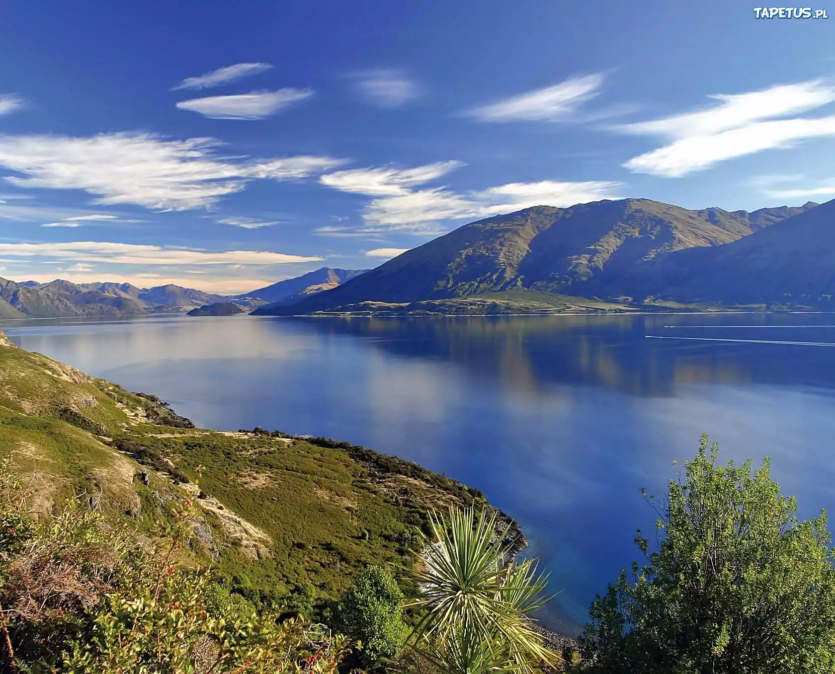Queenstown, Góry, Jezioro, Chmury, Roślinność