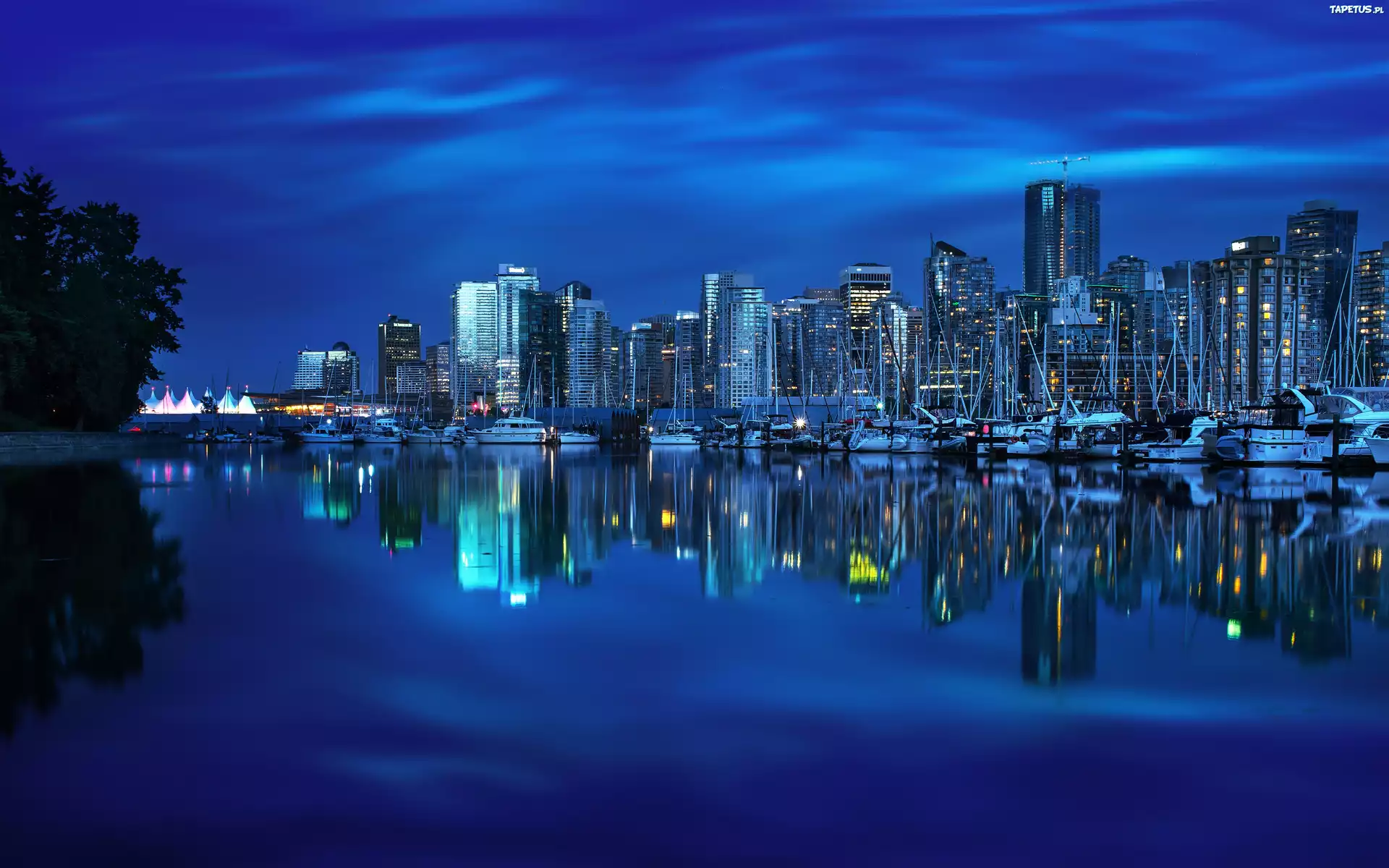 Miasto, Nocą, Kanada, Vancouver